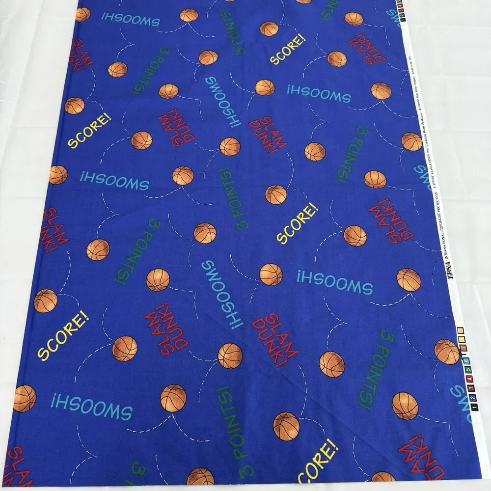 Basketball Fabric Slam Dunk Swoosh 3 Points Sports Quilting Sewing Cranston BTY